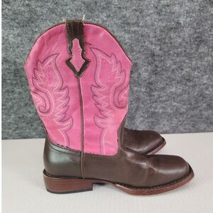 Roper Boots Kids Size 3 Brown Pink Faux Leather‎ Cowboy Western